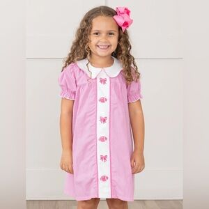 NWT Marie Nicole Girl 6 Pink White Football Picnic Seersucker Short Sleeve Dress